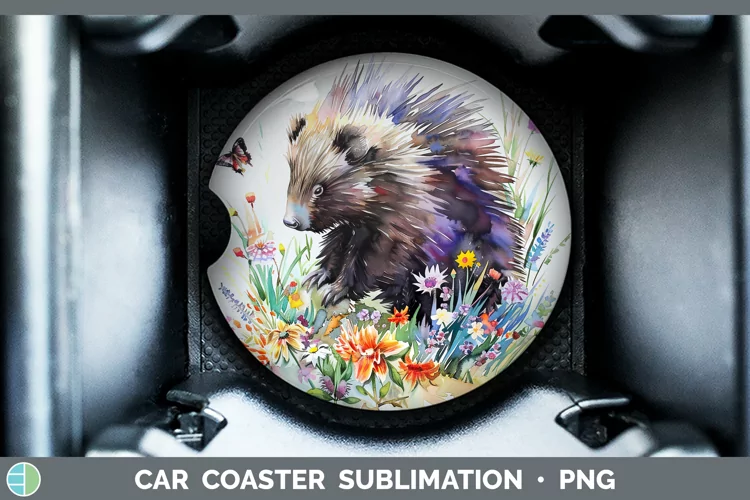 Watercolor Porcupine Car Coaster Sublimation Coaster Designs