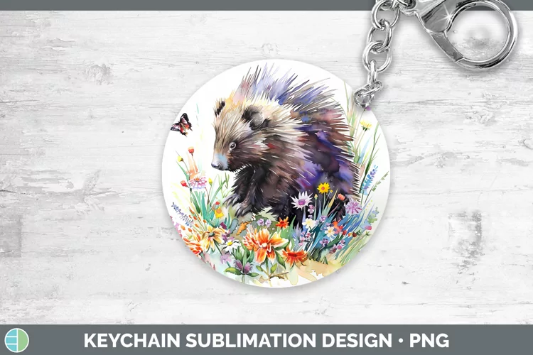 Watercolor Porcupine Keychain Sublimation Keyring Designs