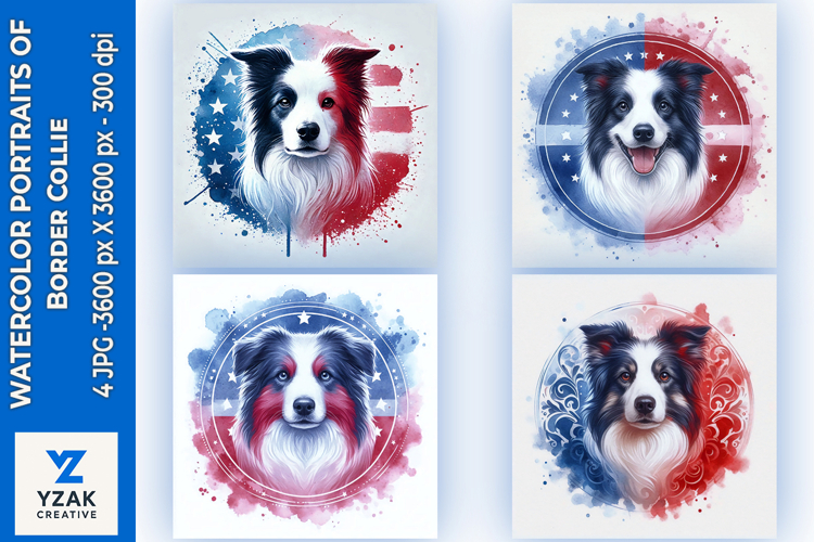 Watercolor Portraits of Border Collie