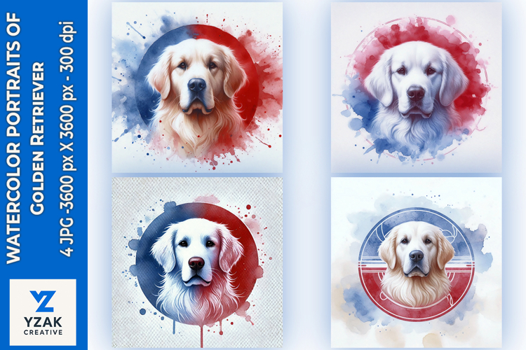 Watercolor Portraits of Golden Retriever