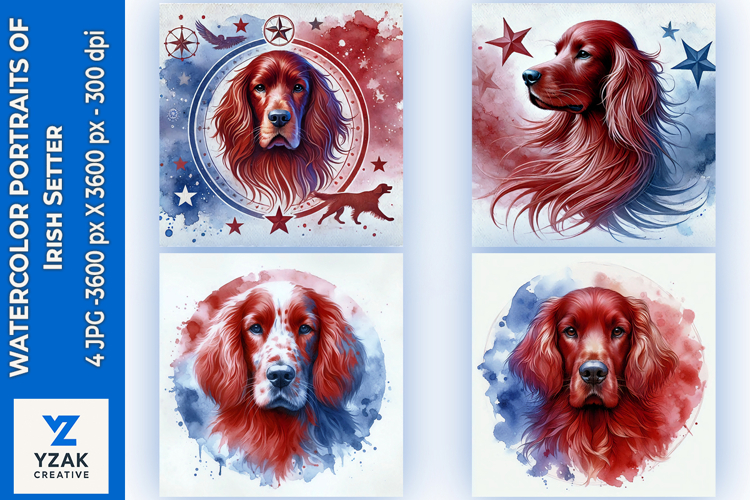 Watercolor Portraits of Irish Setter