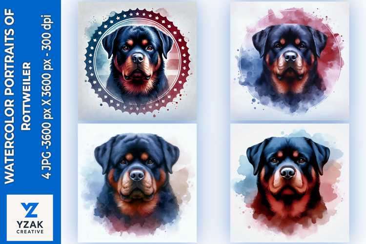 Watercolor Portraits of Rottweiler