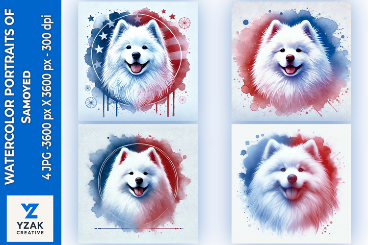 Watercolor Portraits of Samoyed