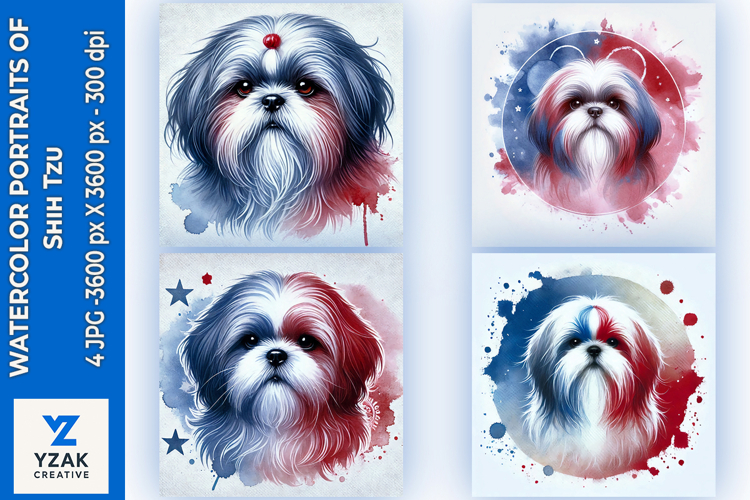 Watercolor Portraits of Shih Tzu