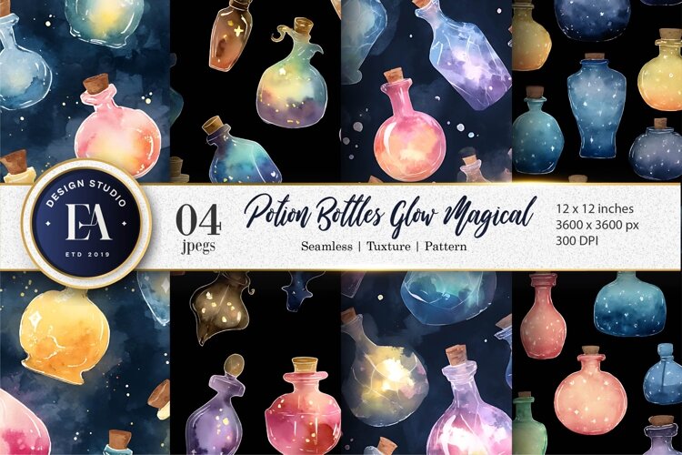 Watercolor Potions Glowing Fantasy Craft Digital Paper example image 1