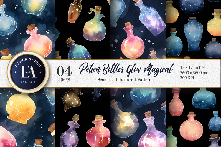 Watercolor Potions Glowing Fantasy Craft Digital Paper