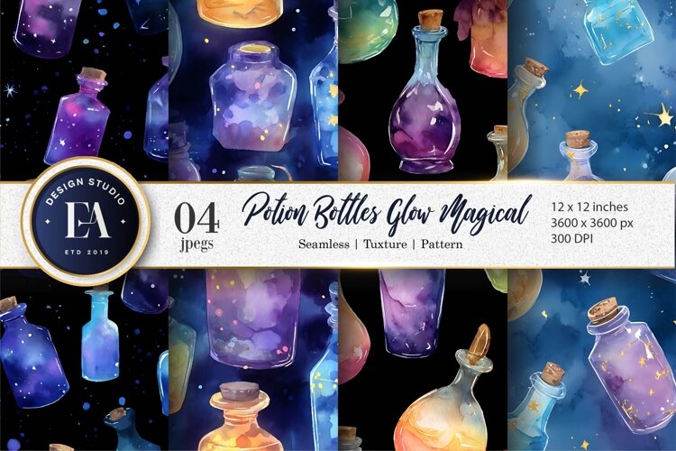 Potion Bottles Watercolor Seamless Digital Paper example image 1