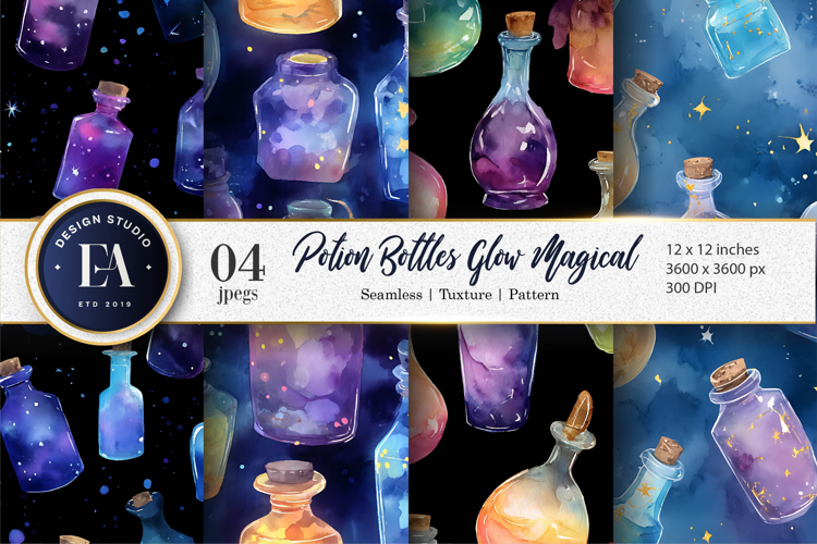 Potion Bottles Watercolor Seamless Digital Paper