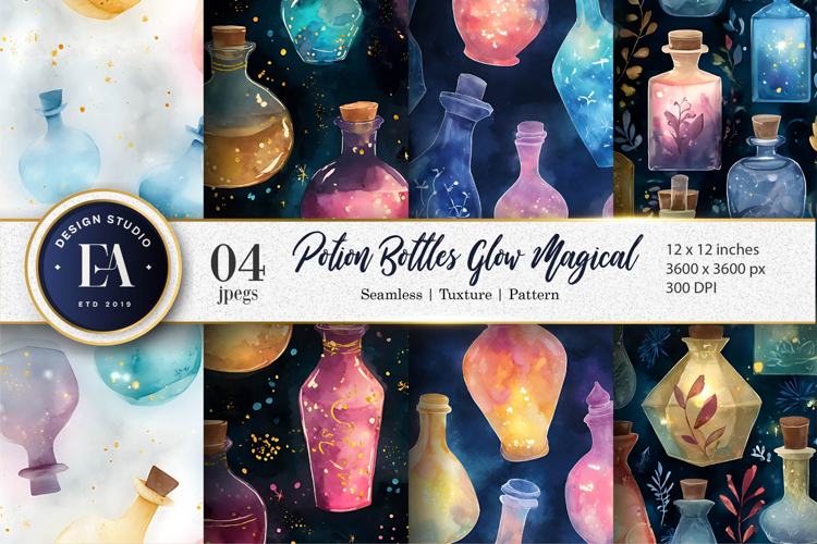 Potion Bottles Watercolor Seamless Digital Paper