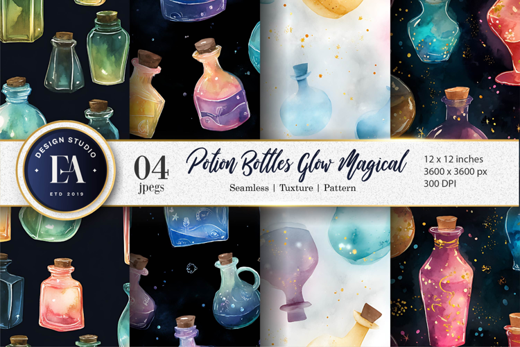 Dreamy Potion Bottles Seamless Pattern Digital Paper