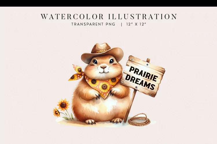 Watercolor Prairie Dog With Sunflowers Clipart