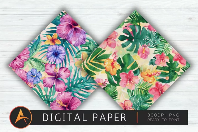 Watercolor Preppy Tropical Hawaiian Mix Digital Paper