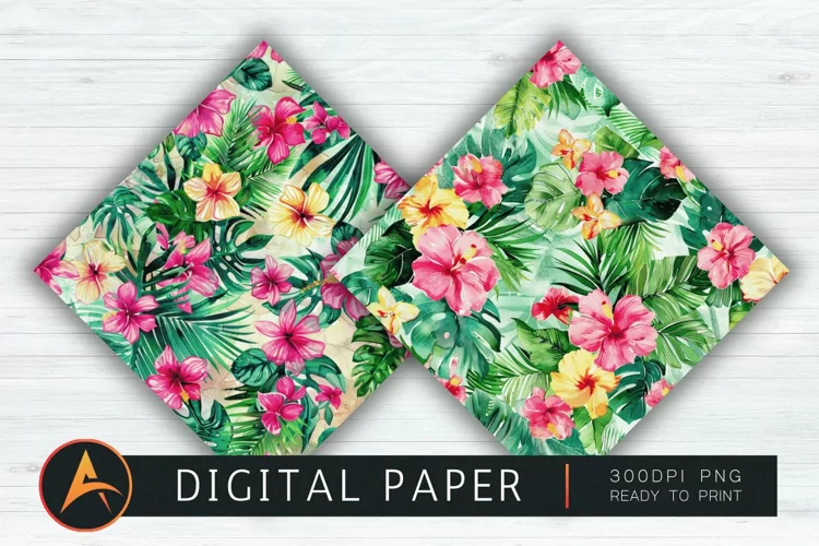 Watercolor Preppy Tropical Hawaiian Mix Digital Paper