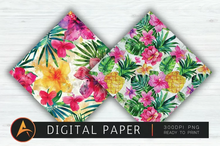 Watercolor Preppy Tropical Hawaiian Mix Digital Paper