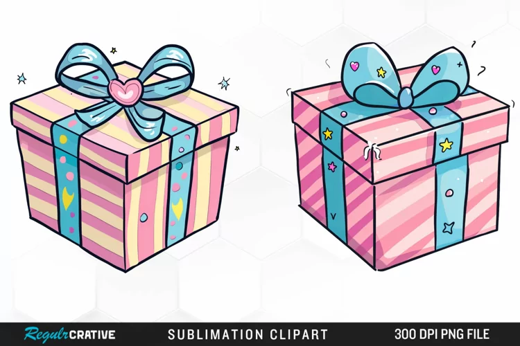 Watercolor Present Birthday Box Fun Clipart