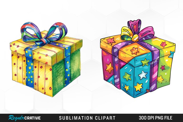 Watercolor Present Birthday Box Fun Clipart