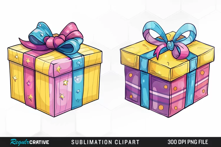 Watercolor Present Birthday Box Clipart