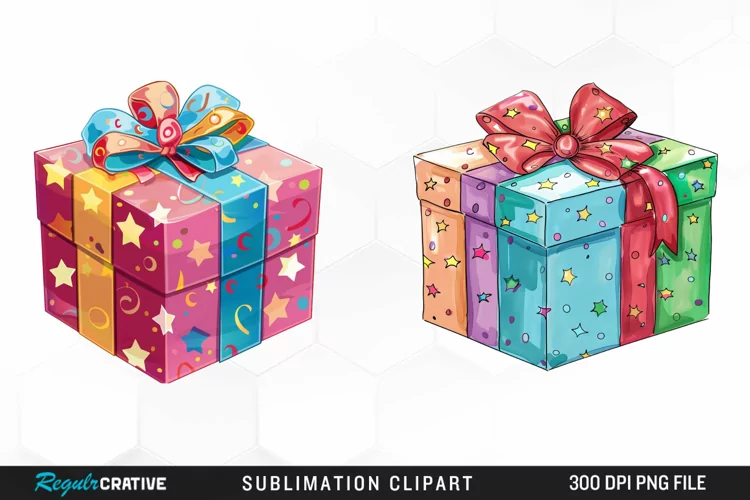 Watercolor Present Birthday Box Clipart