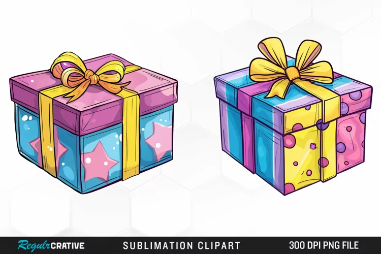 Watercolor Present Birthday Box Clipart