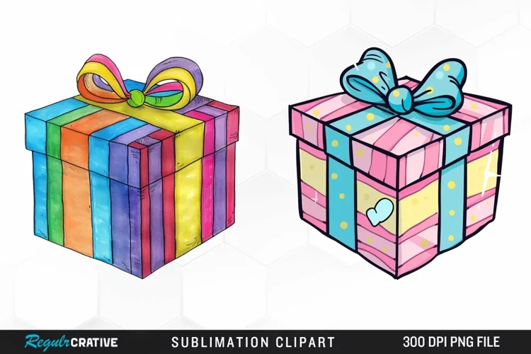 Watercolor Present Birthday Box Clipart