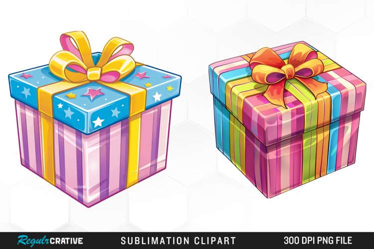 Watercolor Present Birthday Box Clipart