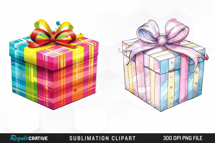 Watercolor Present Birthday Box Clipart