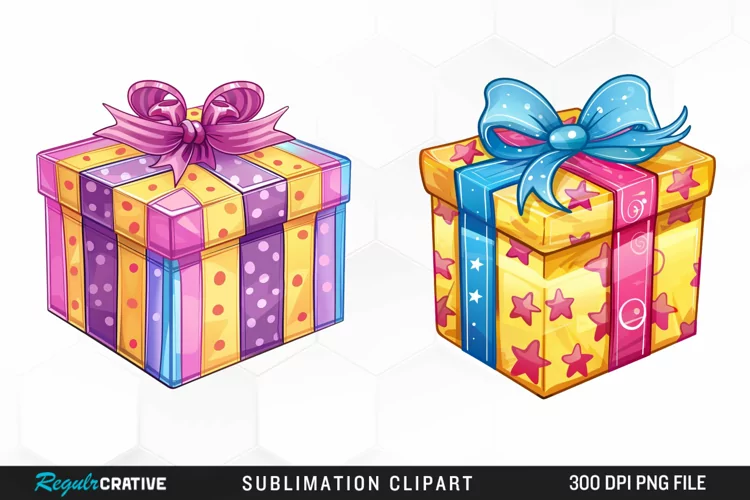 Watercolor Present Birthday Box Clipart