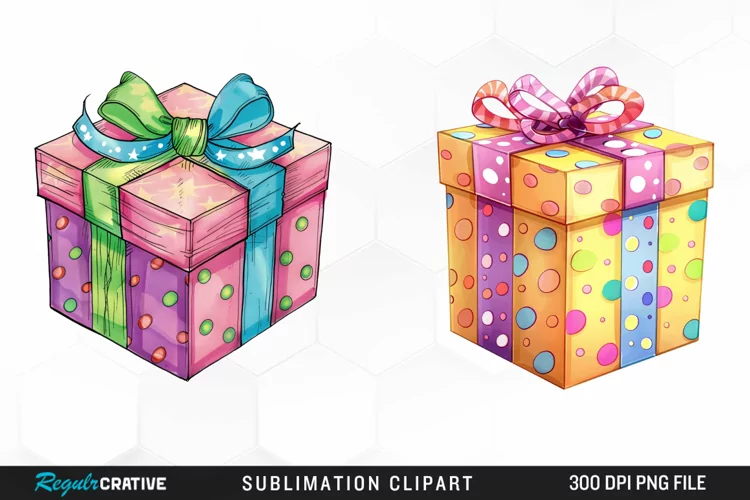 Watercolor Present Birthday Box Fun Clipart