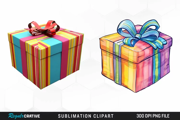 Watercolor Present Birthday Box Clipart