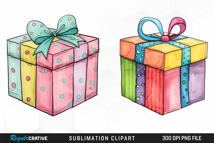 Watercolor Present Birthday Box Clipart