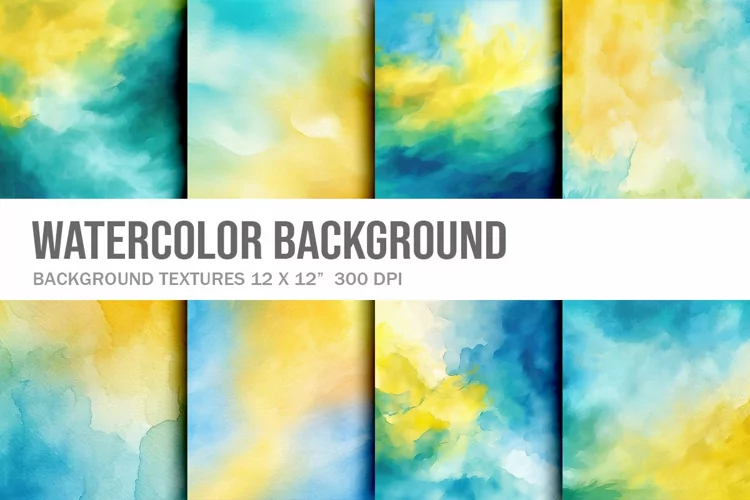 Blue and Yellow Summer Watercolor Background Digital Paper
