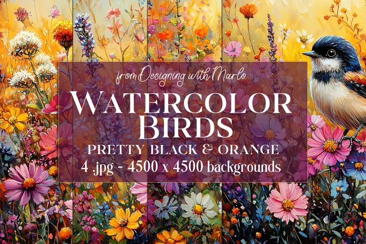 Watercolor Bird Backgrounds, Bird Cards, Bird Wall Art, s1