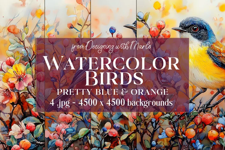 Watercolor Bird Backgrounds, Bird Cards, Bird Wall Art, s3
