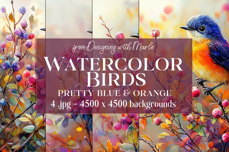 Watercolor Bird Backgrounds, Bird Cards, Bird Wall Art, s4