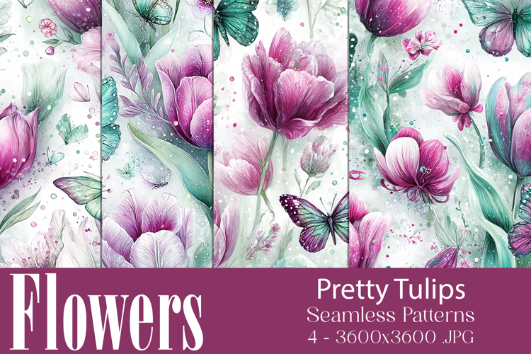 Flower Patterns, Pretty Watercolor Tulips Patterns, s2