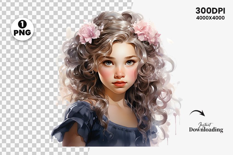 Watercolor princess illustration sublimation clipart png