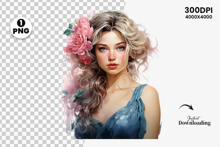 Watercolor princess illustration sublimation clipart png