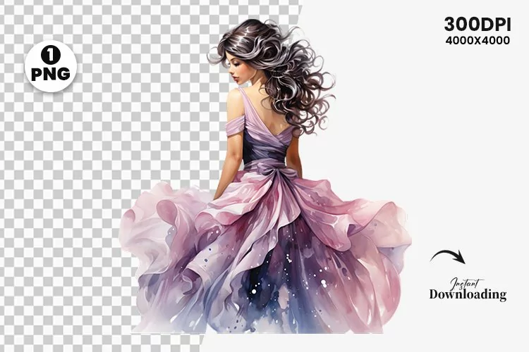 Watercolor princess illustration sublimation clipart png