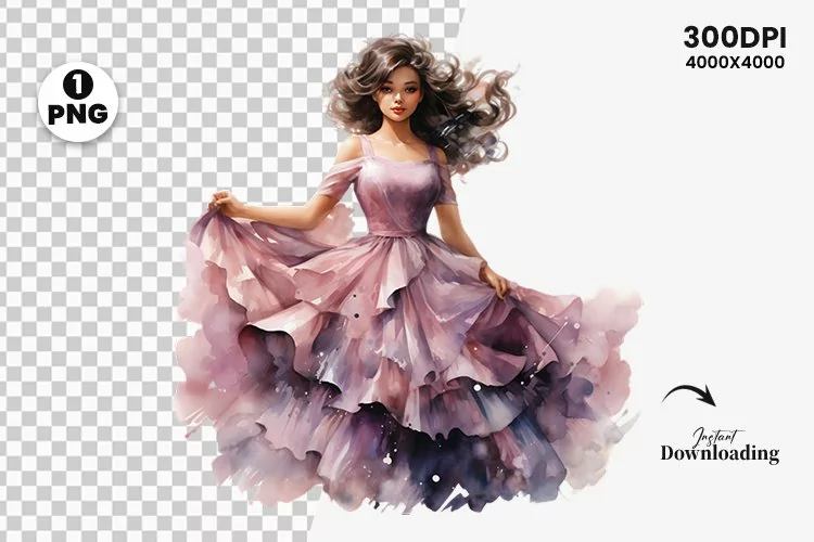 Watercolor princess illustration sublimation clipart png