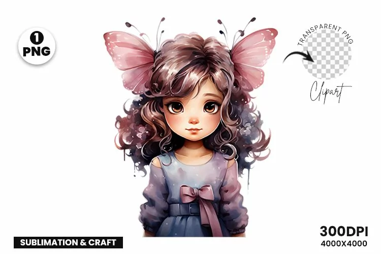 Watercolor Butterfly Princess Clipart | Princess Sublimation