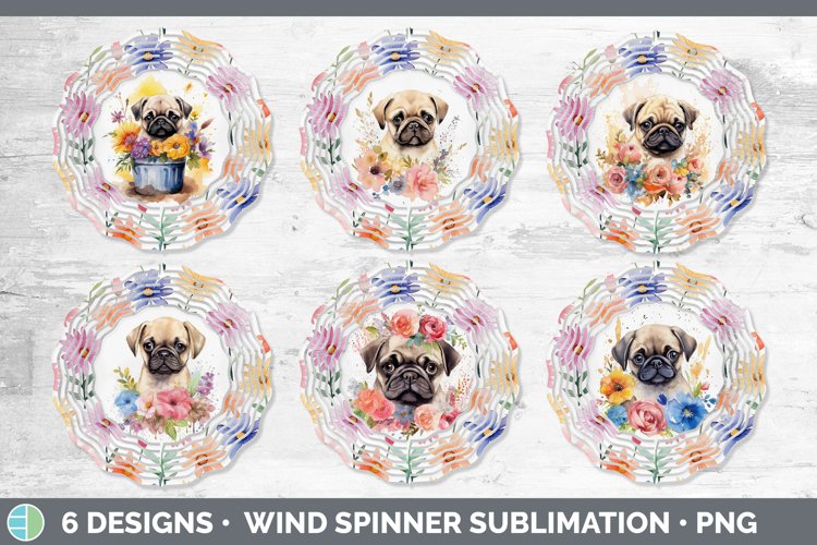Watercolor Pug Dog Wind Spinner | Sublimation Spinner Design