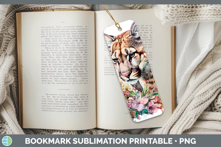 Watercolor Puma Concolor Bookmark Sublimation Printable Desi