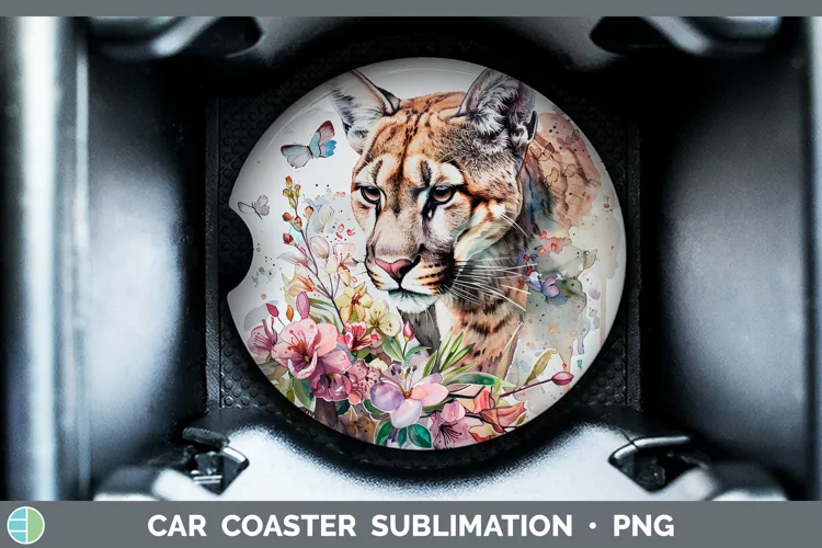 Watercolor Puma Concolor Car Coaster Sublimation Coaster Des