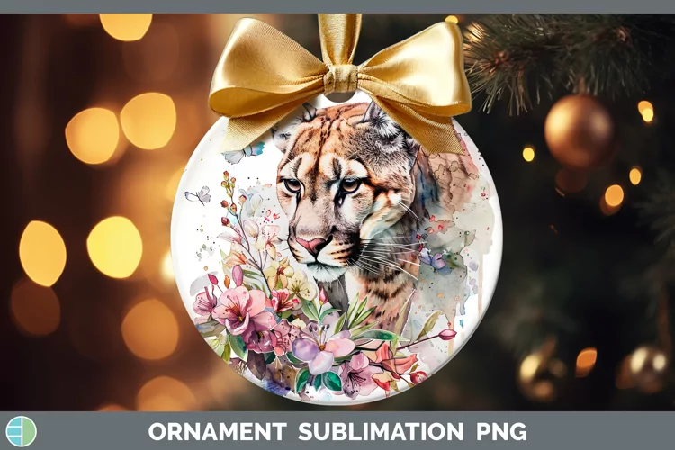 Watercolor Puma Concolor Ornament Sublimation Bauble Designs