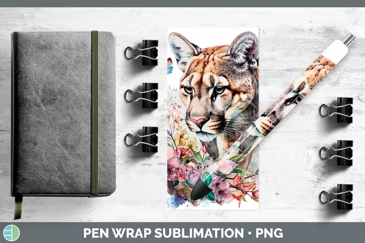 Watercolor Puma Concolor Pen Wrap Sublimation Epoxy Pen Desi