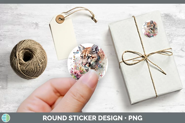Watercolor Puma Concolor Stickers | Round Labels Designs