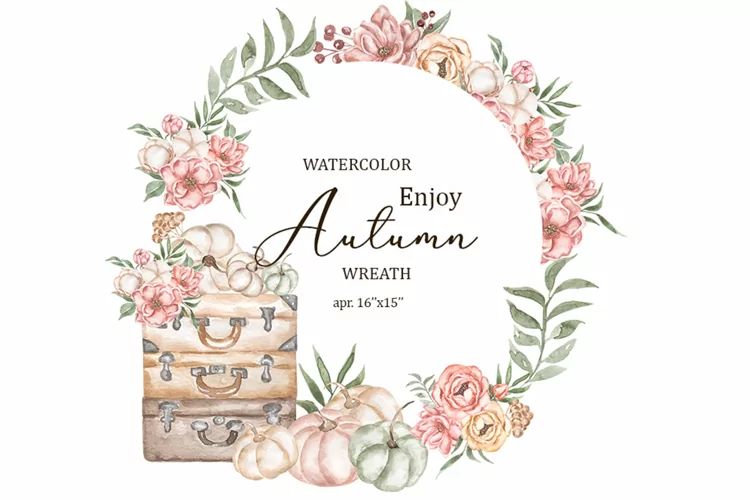 Watercolor Autumn Pumpkins and Florals Wreath