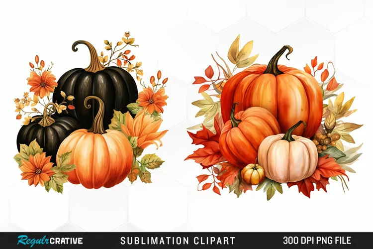 Watercolor Pumpkin Fall Image Clipart