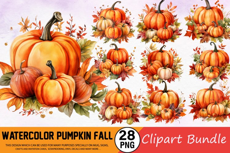 Watercolor Pumpkin Fall Clipart Bundle example image 1