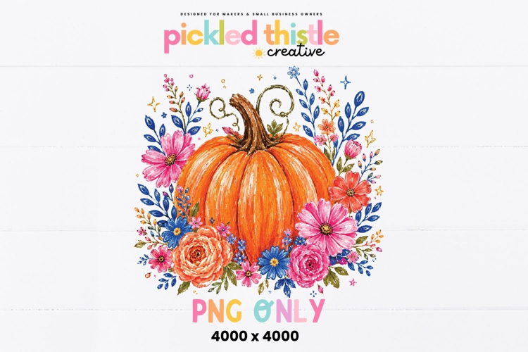 Watercolor Pumpkin Floral PNG, Fall Sublimation Design